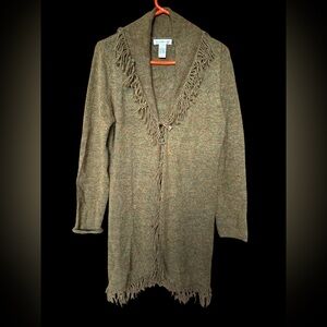 Vintage Susan Bristol Brown Fringe Cardigan Size Large